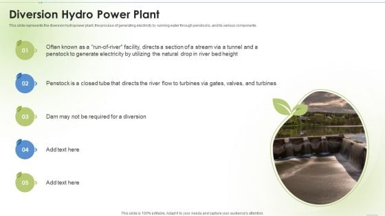 Sustainable Energy Diversion Hydro Power Plant Ppt PowerPoint Presentation Gallery Layouts PDF