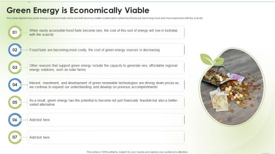 Sustainable Energy Green Energy Is Economically Viable Ppt PowerPoint Presentation Slides Examples PDF