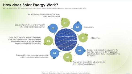 Sustainable Energy How Does Solar Energy Work Ppt PowerPoint Presentation Inspiration Examples PDF