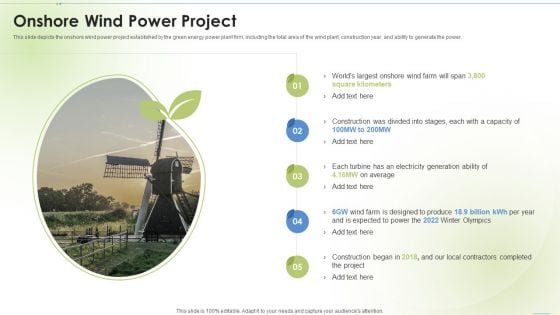 Sustainable Energy Onshore Wind Power Project Ppt PowerPoint Presentation Inspiration Topics PDF