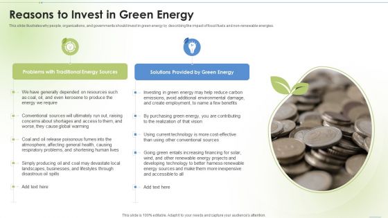 Sustainable Energy Reasons To Invest In Green Energy Ppt PowerPoint Presentation Professional Layouts PDF