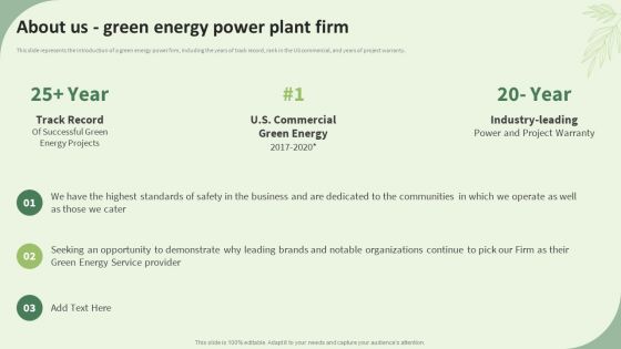 Sustainable Energy Resources About Us Green Energy Power Plant Firm Structure PDF