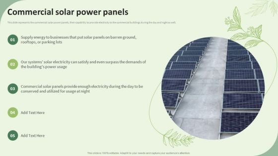 Sustainable Energy Resources Commercial Solar Power Panels Themes PDF