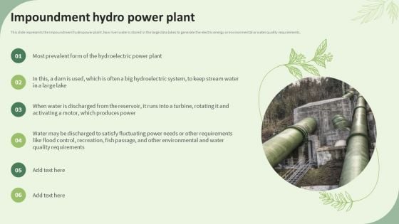 Sustainable Energy Resources Impoundment Hydro Power Plant Ppt Infographics Infographic Template PDF