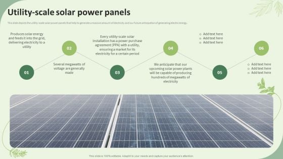 Sustainable Energy Resources Utility Scale Solar Power Panels Ppt Gallery Display PDF