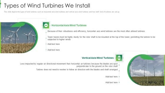 Sustainable Energy Types Of Wind Turbines We Install Infographics PDF