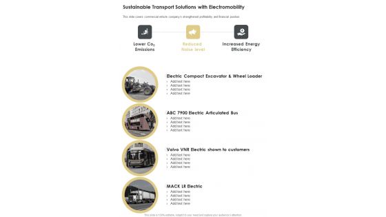 Sustainable Transport Solutions With Electromobility One Pager Documents