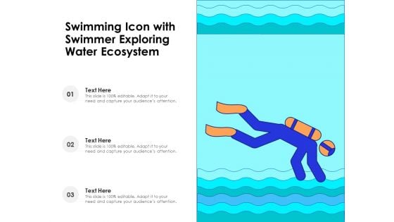 Swimming Icon With Swimmer Exploring Water Ecosystem Ppt PowerPoint Presentation File Influencers PDF