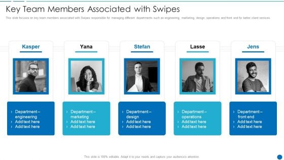 Swipes Capital Raising Elevator Pitch Deck Key Team Members Associated With Swipes Mockup PDF