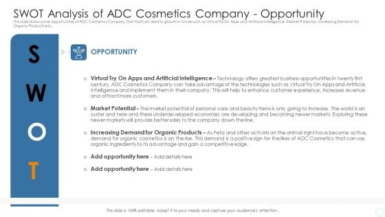 Swot Analysis Of ADC Cosmetics Company Opportunity Themes PDF