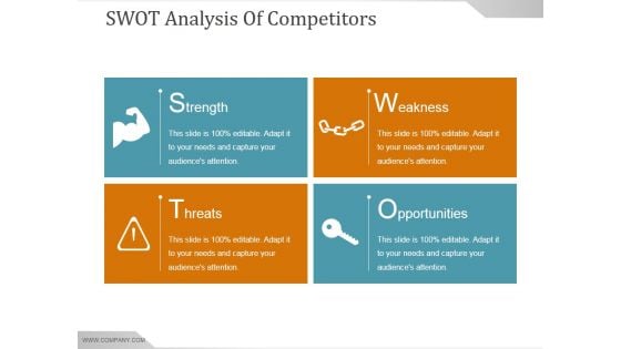 Swot Analysis Of Competitors Ppt PowerPoint Presentation Icon