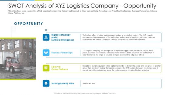 Swot Analysis Of XYZ Logistics Company Opportunity Ppt Infographics Graphics Tutorials PDF Swot Analysis Of XYZ Logistics Company Opportunity Ppt Infographics Graphics Tutorials PDF