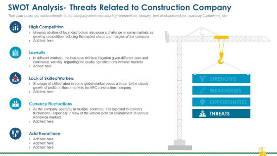 Swot Analysis Threats Related To Construction Company Infographics PDF