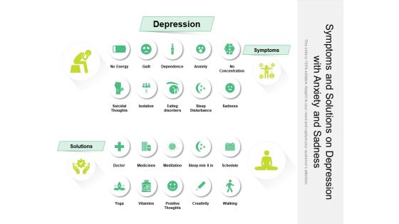 Symptoms And Solutions On Depression With Anxiety And Sadness Ppt PowerPoint Presentation File Deck PDF
