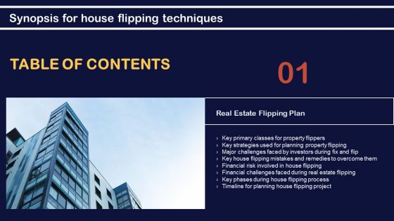 Synopsis For House Flipping Techniques Table Of Contents Graphics PDF