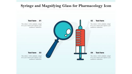 Syringe And Magnifying Glass For Pharmacology Icon Ppt PowerPoint Presentation Outline Structure PDF