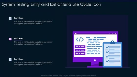 System Testing Entry And Exit Criteria Life Cycle Icon Ppt PowerPoint Presentation Gallery Slide Download PDF