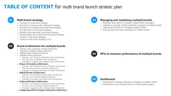 TABLE OF CONTENT For Multi Brand Launch Strateic Plan Microsoft PDF