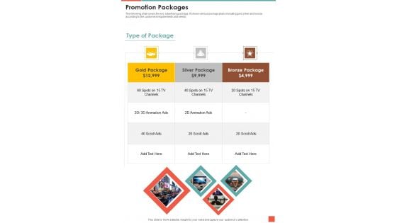 TV Promotion Proposal Promotion Packages One Pager Sample Example Document