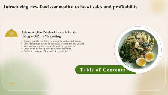 Table Of Cocontents Introducing New Food Commodity To Boost Sales And Profitability Ideas PDF