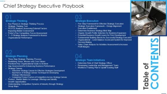 Table Of Conetnts Chief Strategy Executive Playbook Summary PDF