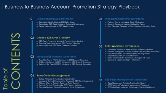 Table Of Contens Business To Business Account Promotion Strategy Playbook Structure PDF Table Of Contens Business To Business Account Promotion Strategy Playbook Structure PDF