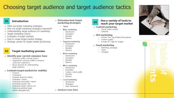 Table Of Contens Choosing Target Audience And Target Audience Tactics Information PDF