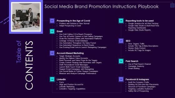 Table Of Contens Social Media Brand Promotion Instructions Playbook Structure PDF