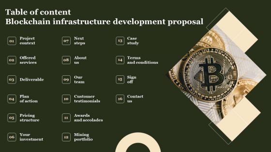 Table Of Content Blockchain Infrastructure Development Proposal Clipart PDF