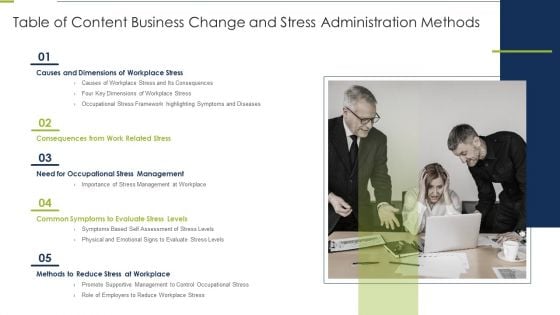 Table Of Content Business Change And Stress Administration Methods Pictures PDF