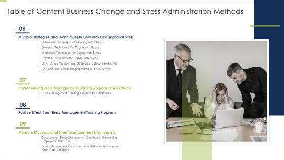 Table Of Content Business Change And Stress Administration Methods Pictures PDF