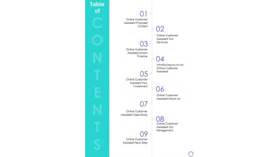 Table Of Content Digital Client Assistant Proposal One Pager Sample Example Document Table Of Content Digital Client Assistant Proposal One Pager Sample Example Document