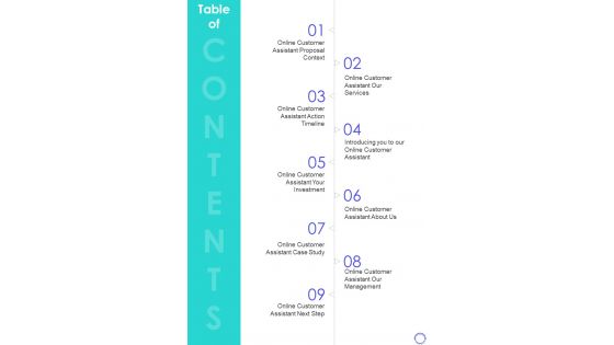 Table Of Content Digital Client Assistant Proposal One Pager Sample Example Document