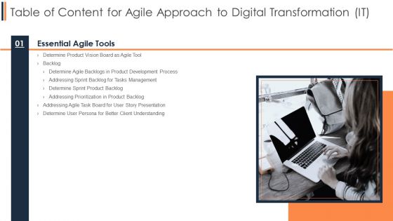 Table Of Content For Agile Approach To Digital Transformation IT Slide Mockup PDF