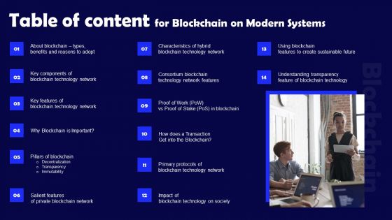 Table Of Content For Blockchain On Modern Systems Structure PDF