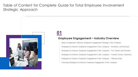 Table Of Content For Complete Guide For Total Employee Involvement Strategic Approach Slide Professional PDF