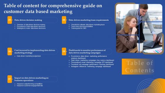 Table Of Content For Comprehensive Guide On Customer Data Based Marketing Ppt Slides Graphics Tutorials PDF