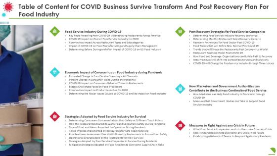 Table Of Content For Covid Business Survive Transform And Post Recovery Plan For Food Industry Inspiration PDF Table Of Content For Covid Business Survive Transform And Post Recovery Plan For Food Industry Inspiration PDF