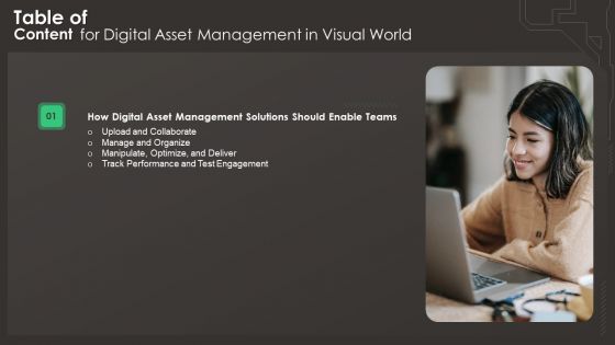 Table Of Content For Digital Asset Management In Visual World Slide Brochure PDF