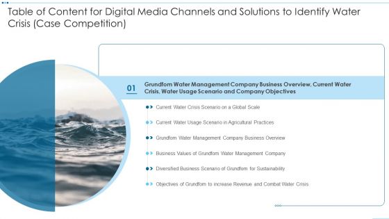 Table Of Content For Digital Media Channels And Solutions To Identify Water Crisis Download PDF