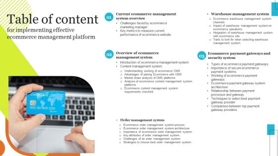 Table Of Content For Implementing Effective Ecommerce Management Platform Sample PDF