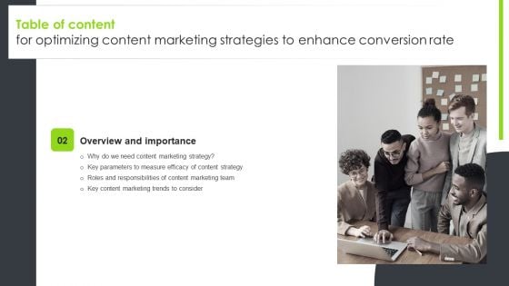 Table Of Content For Optimizing Content Marketing Strategies To Enhance Conversion Rate Slide Structure PDF Table Of Content For Optimizing Content Marketing Strategies To Enhance Conversion Rate Slide Structure PDF