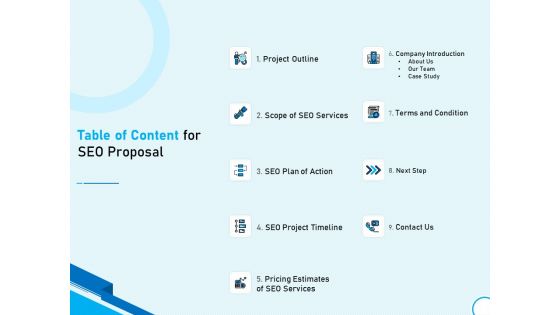Table Of Content For SEO Proposal Ppt Model Structure PDF