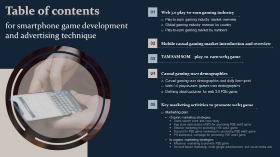 Table Of Content For Smartphone Game Development And Advertising Technique Rules PDF