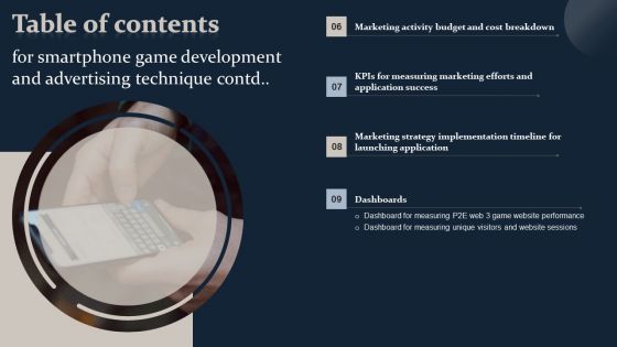 Table Of Content For Smartphone Game Development And Advertising Technique Rules PDF