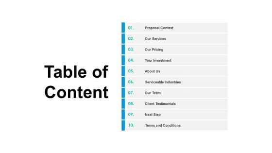 Table Of Content Investment Ppt PowerPoint Presentation Pictures Example