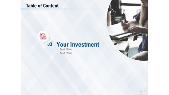 Table Of Content Investment Ppt PowerPoint Presentation Portfolio Grid
