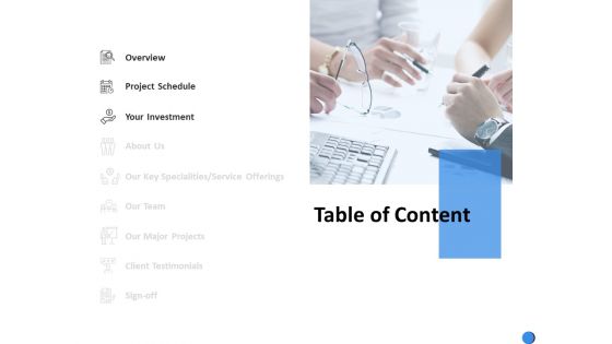 Table Of Content Investment Ppt Powerpoint Presentation Styles Diagrams