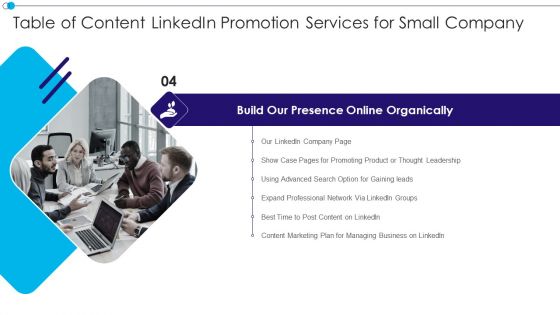 Table Of Content Linkedin Promotion Services For Small Company Microsoft PDF