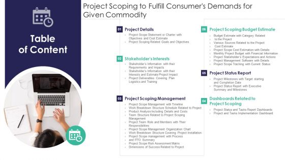 Table Of Content Project Scoping To Fullfill Consumers Demands For Given Commodity Mockup PDF